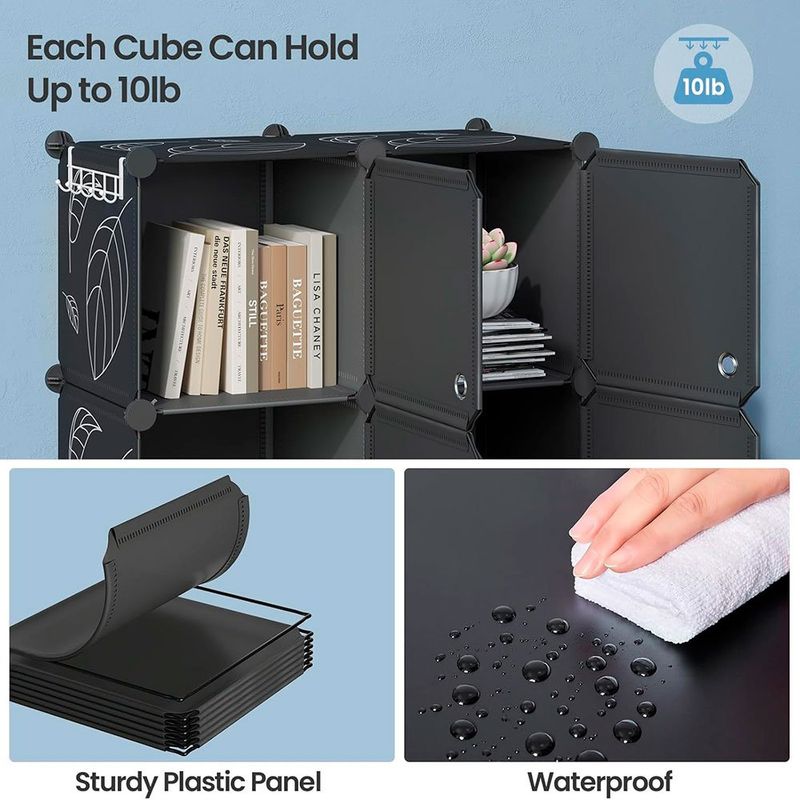 armario organizador de 9 cubos com portas greenstell preto a-bi