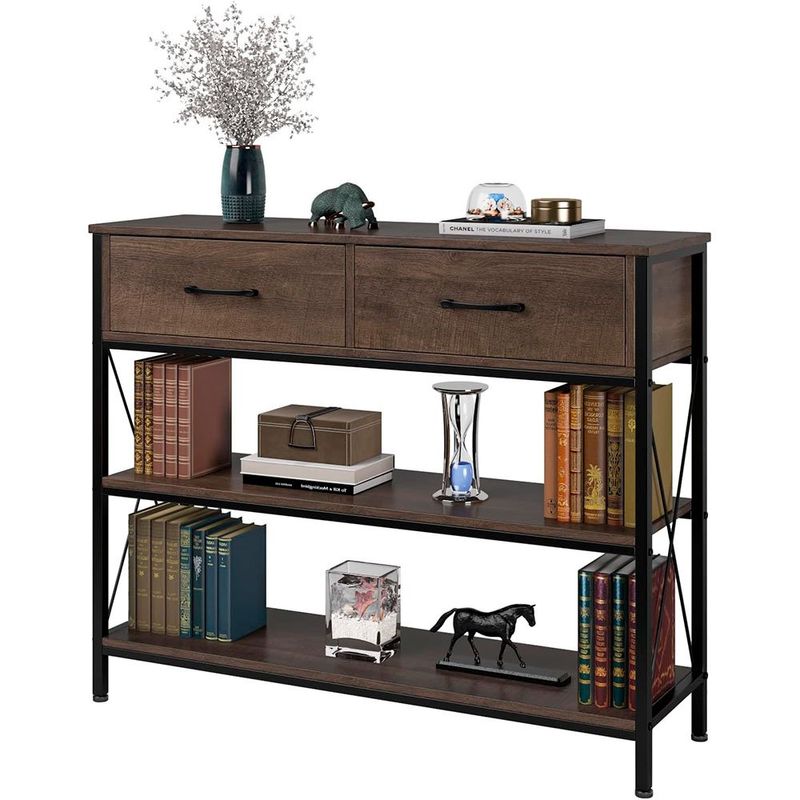 mesa aparador hithos estilo industrial com gavetas marrom escuro a-bi