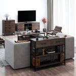 mesa aparador hithos estilo industrial com gavetas marrom escuro a-bi