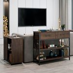 mesa aparador hithos estilo industrial com gavetas marrom escuro a-bi