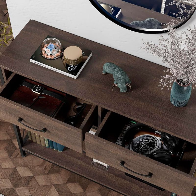 mesa aparador hithos estilo industrial com gavetas marrom escuro a-bi