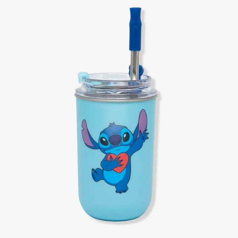 copo neo stitch namorados zonacriativa com canudo 300ml (mp)
