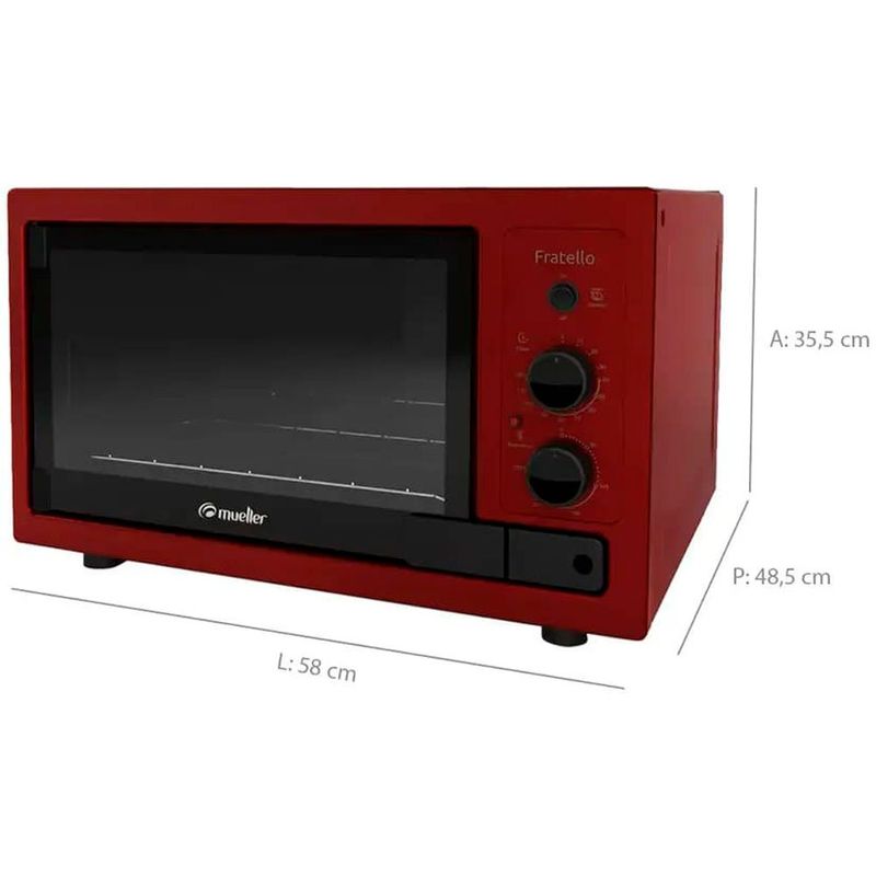 forno elétrico de bancada mueller 44 litros fratello 127v vermelho 601250006 (mp)