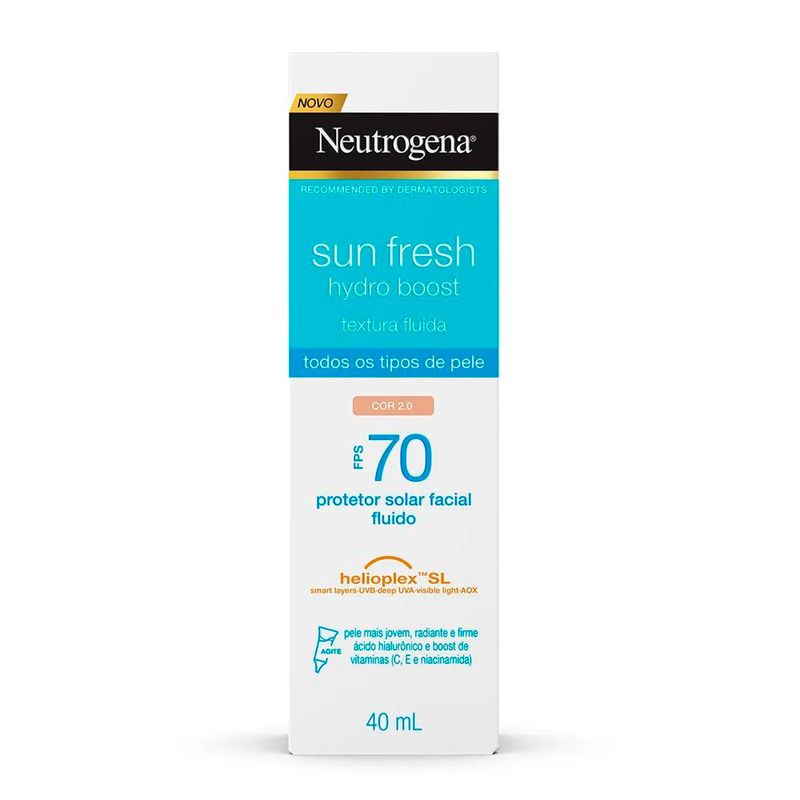 protetor solar facial neutrogena sun fresh hydro boost fps 70 cor 2.0 40ml