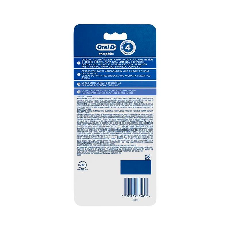 escova de dente oral-b clean complete color collection média 4 unidades
