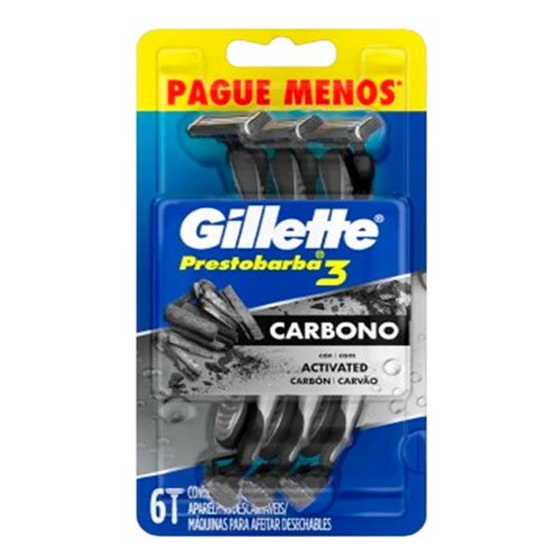 aparelho de barbear gillette prestobarba3 carvão ativado 6 unidades