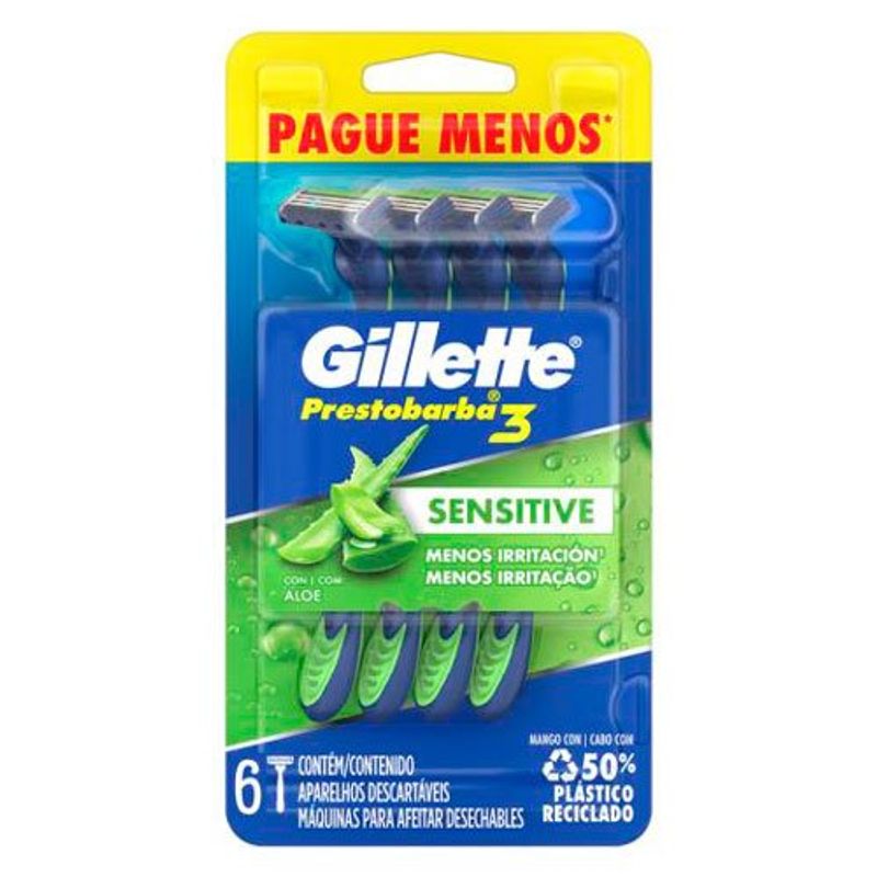 aparelho de barbear gillette prestobarba3 sensitive 6 unidades