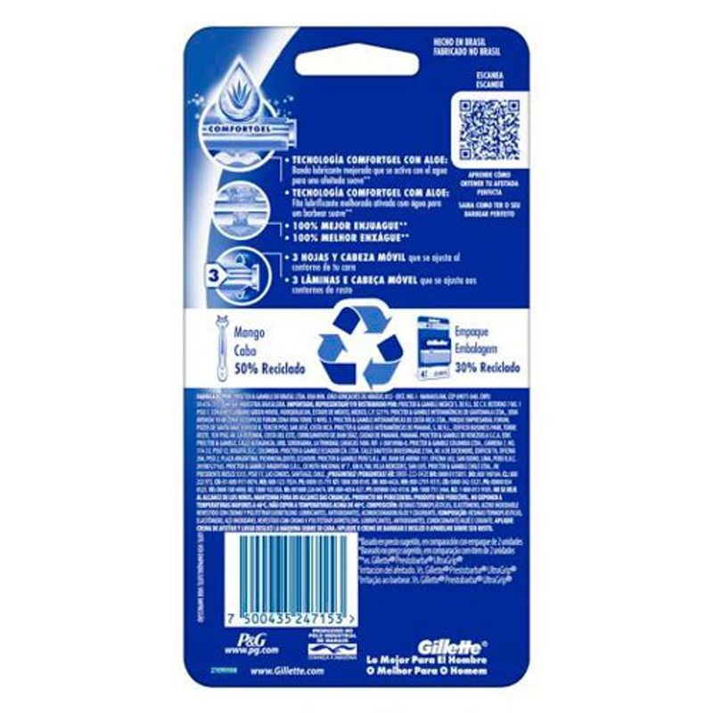 aparelho de barbear gillette prestobarba3 sensitive 6 unidades