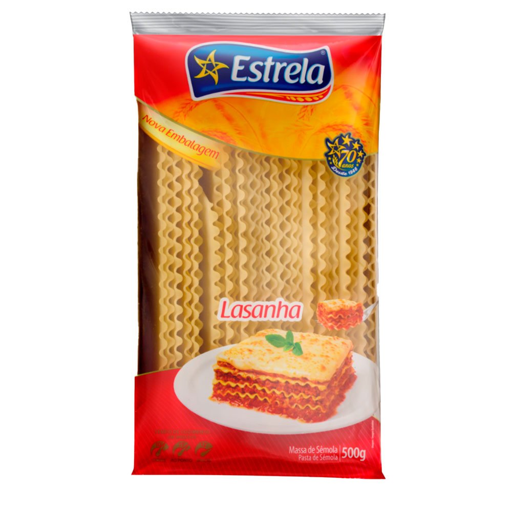 Massa para Lasanha Sêmola Estrela Pacote com 500g