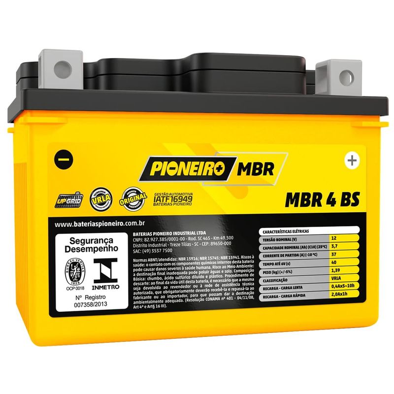 bateria moto agm/vrla pioneiro mbr 4 bs 12v 3.7ah (mp)