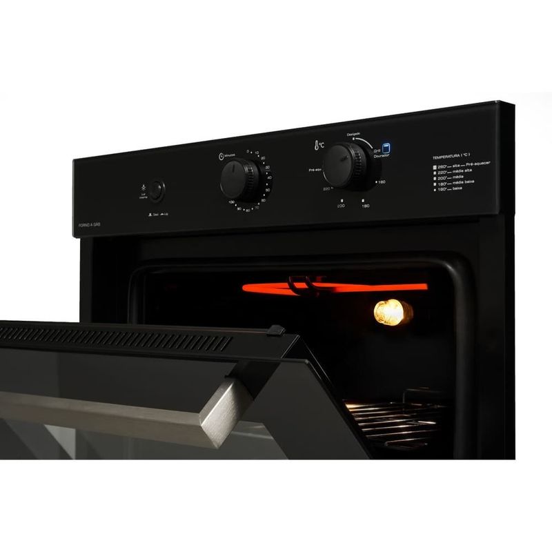 forno a gás fischer 50 litros infinity de embutir com grill 127v preto