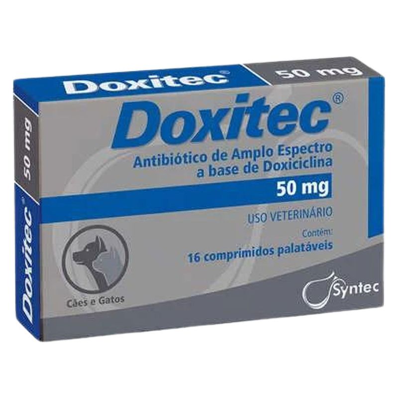 antibiótico de amplo espectro doxitex syntec para cães e gatos 50mg (mp)