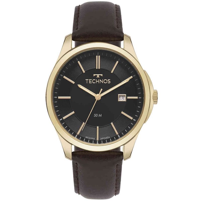 relógio masculino technos dourado e marrom 2115tyh/0m