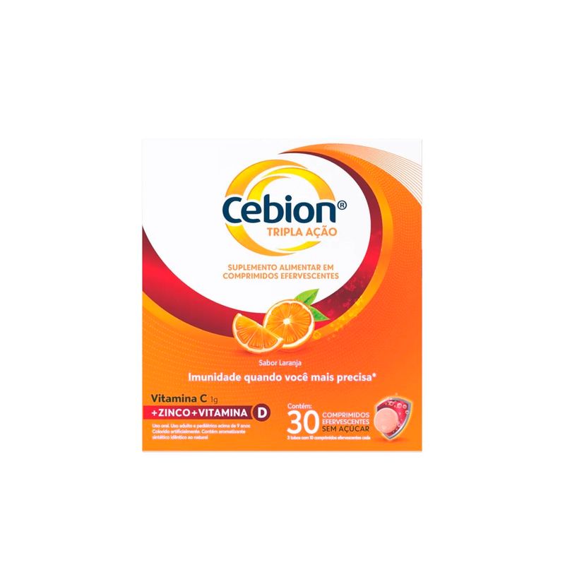 cebion tripla ação 1g vitamina c+d+ zinco 30 comprimidos efervescentes