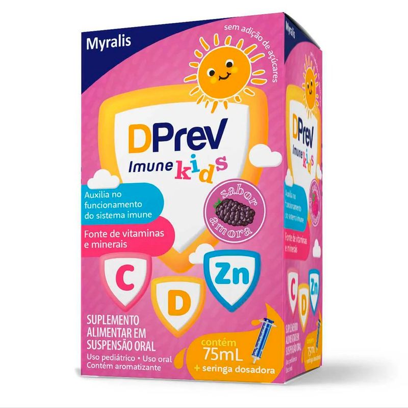 dprev imune kids suspensão 75ml suplemento alimentar sabor amora myralis