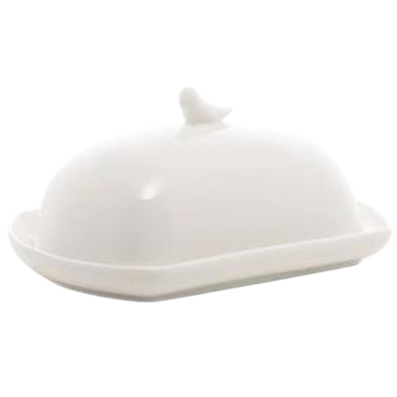 manteigueira de porcelana wolff birds branca 16x10x9cm (mp)