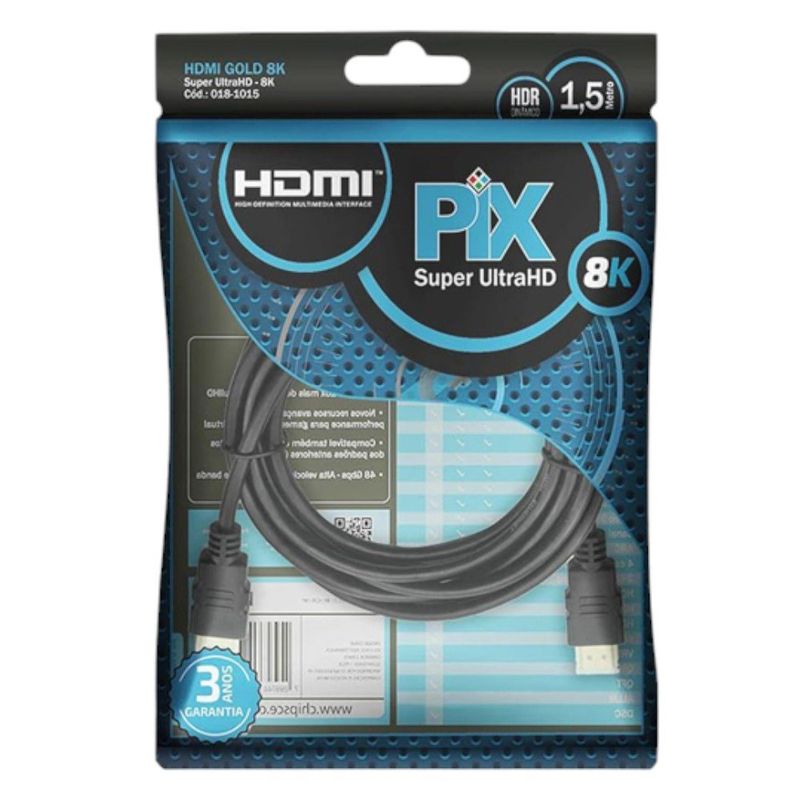 cabo hdmi santana 8k hdr 2.1 1.5 metros pix (mp)