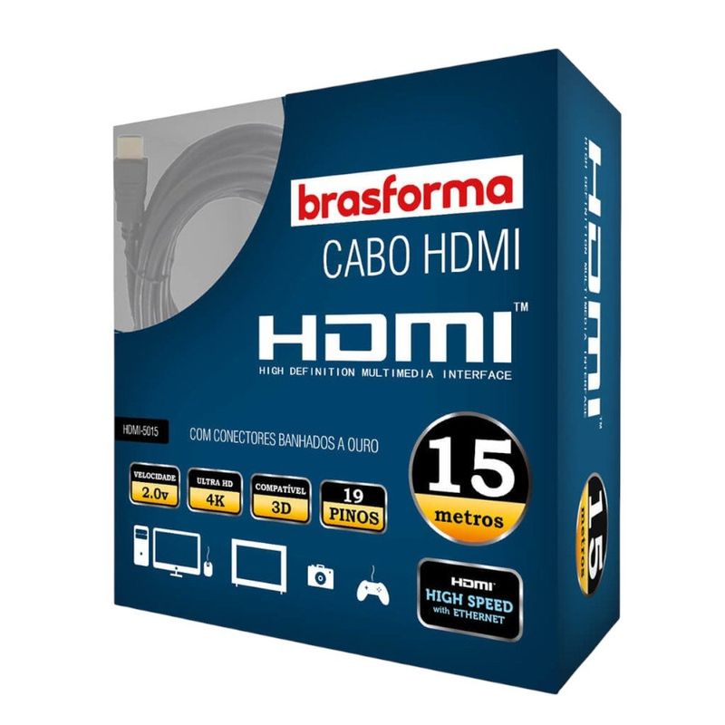 cabo hdmi brasforma 2.0 com 15 metros (mp)