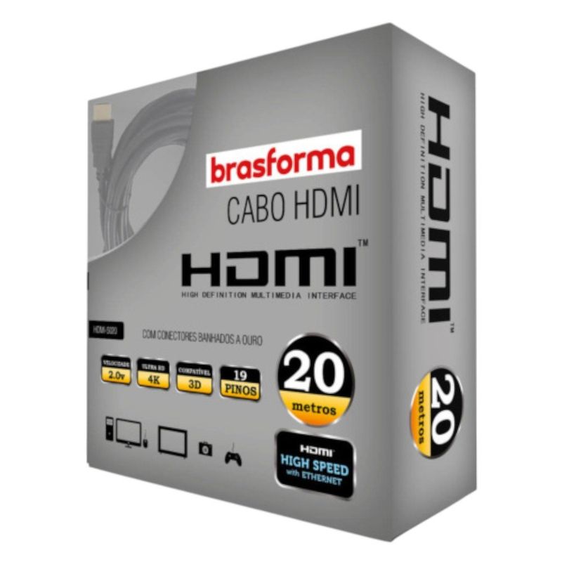 cabo hdmi brasforma1080p 2.0 20 metros (mp)