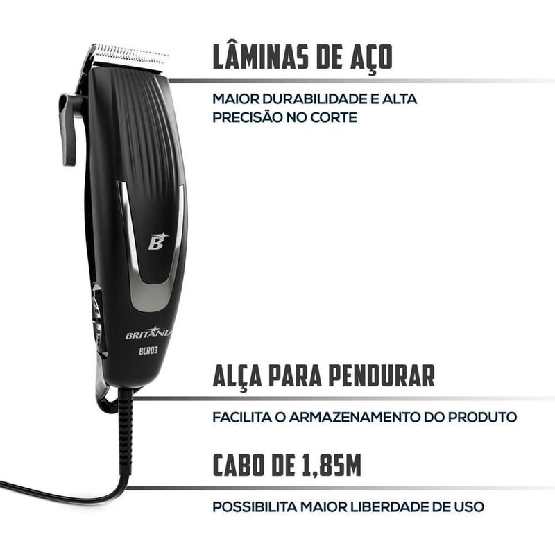 máquina de cortar cabelo britânia preto bcr03