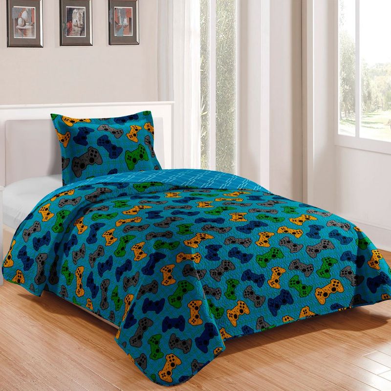 kit colcha solteiro rozac 2 peças teen patchwork video game (mp)