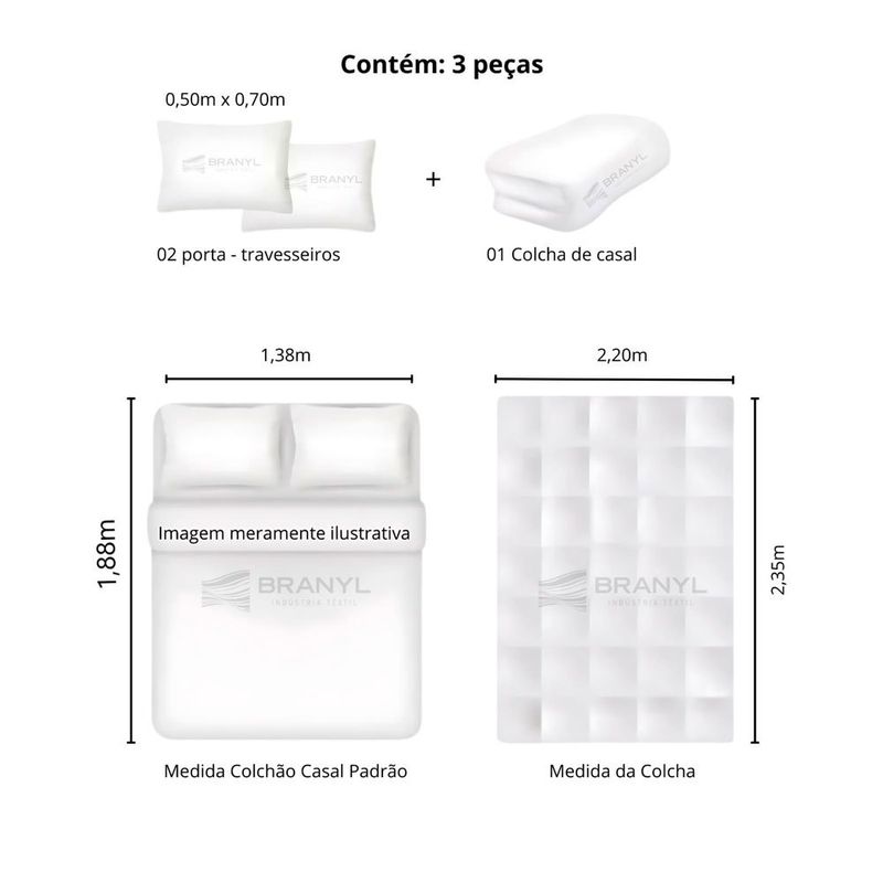 kit colcha casal 3 peças gardenia 220x235cm cinza (mp)