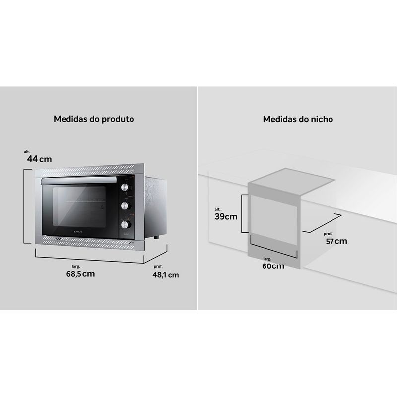 forno elétrico de embutir atlas 44 litros utop 127v inox 300001444