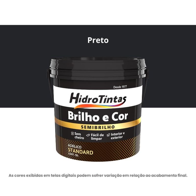 tinta acrílica standard semibrilho hidrotintas 15l brilho e cor preto (mp)