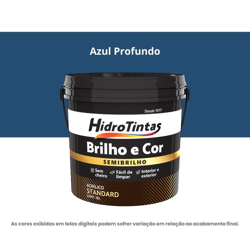 tinta acrílica standard semibrilho hidrotintas 15l brilho e cor azul profundo (mp)