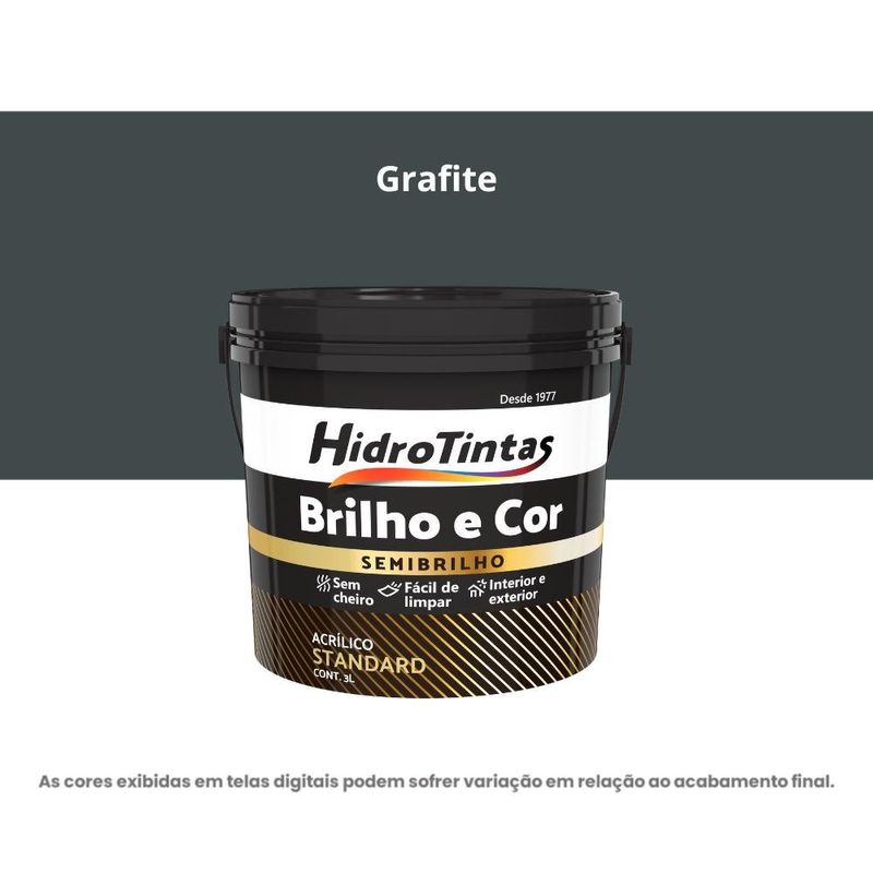 tinta acrílica standard semibrilho hidrotintas 3l brilho e cor grafite (mp)