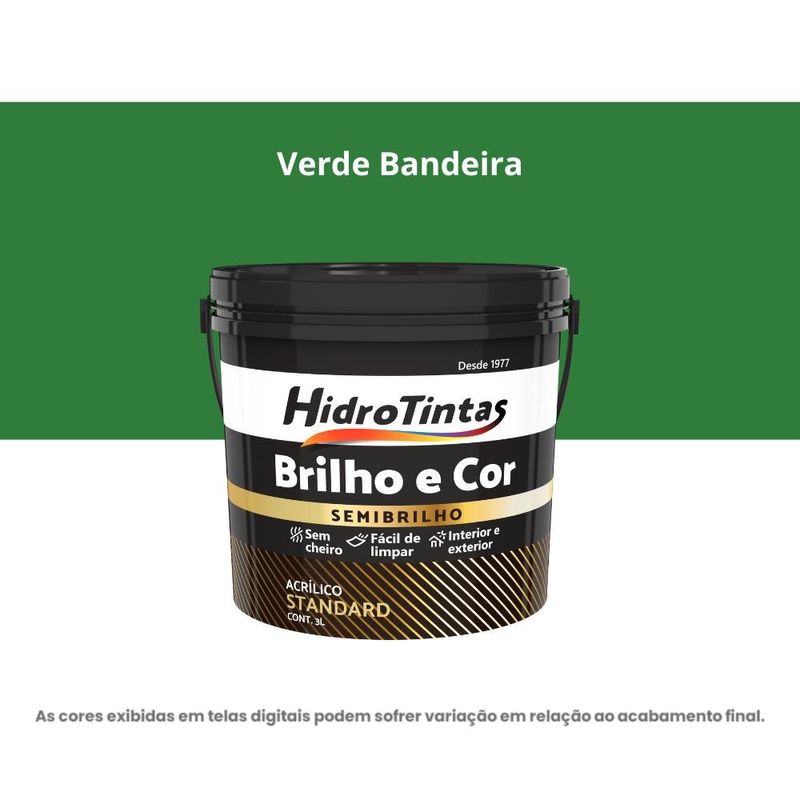 tinta acrílica standard semibrilho hidrotintas 3l brilho e cor verde bandeira (mp)