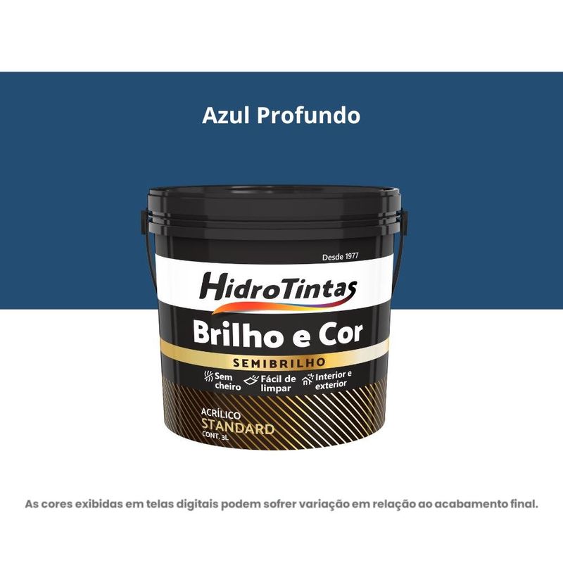 tinta acrílica standard semibrilho hidrotintas 3l brilho e cor azul profundo (mp)