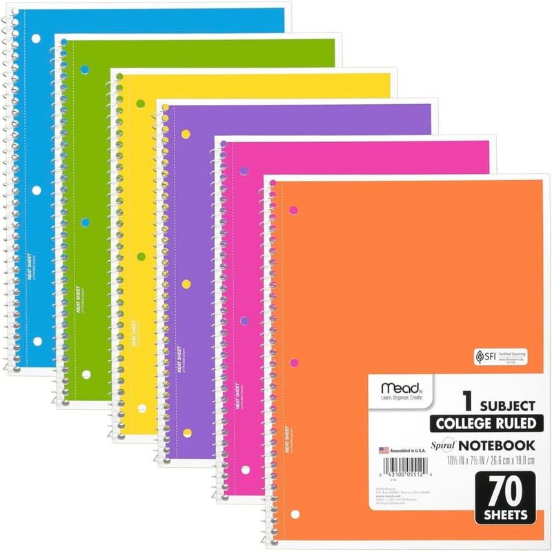 conjunto de caderno caderno espirais 6 unidades mead 70 folhas sortidos 830050-ecm a-bi