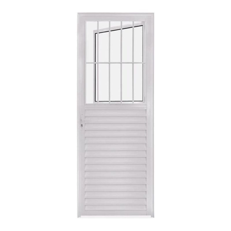 porta mista aço e alumínio com postigo 2 vidros lisos lado direito mgm 210x80cm soft branco (mp)