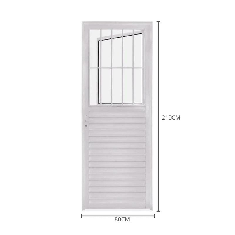 porta mista aço e alumínio com postigo 2 vidros lisos lado direito mgm 210x80cm soft branco (mp)