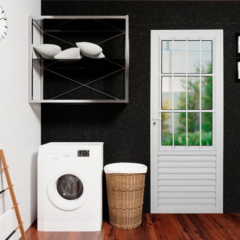 porta de alumínio com postigo mgm lado direito 3 vidros mini boreal 210x80cm sólido branco (mp)