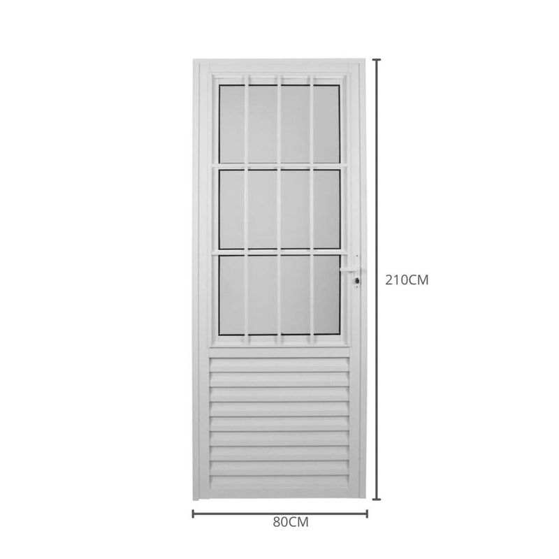 porta de alumínio com postigo mgm 3 vidros mini boreal lado esquerdo 210x80cm sólido branco (mp)