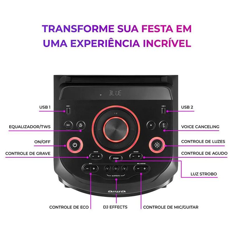 caixa de som torre bluetooth aiwa bivolt aws-t2w-02 (mp)
