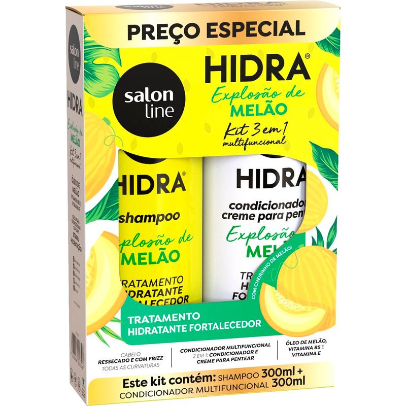kit 3 em 1 multifuncional salon line shampoo 300ml+condicionador 300ml cheirinho de melão
