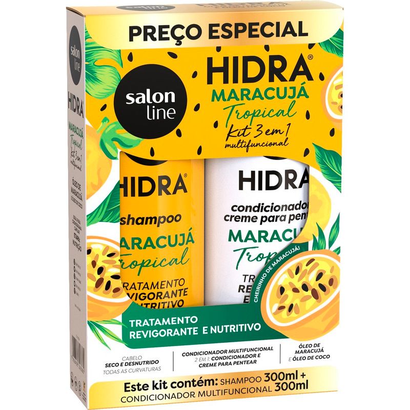 kit 3 em 1 multifuncional salon line shampoo 300ml+condicionador 300ml cheirinho de maracujá