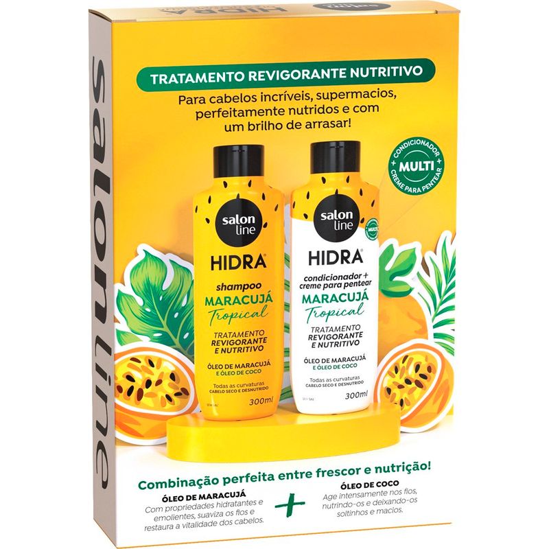 kit 3 em 1 multifuncional salon line shampoo 300ml+condicionador 300ml cheirinho de maracujá