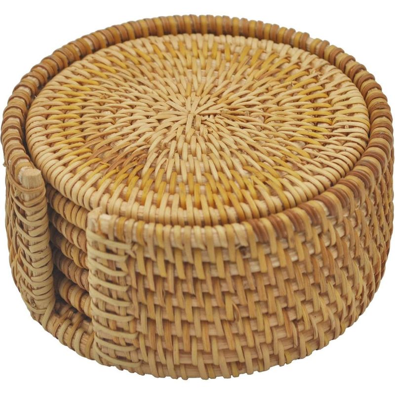 porta-copos 6 peças rattan com suporte a-bi
