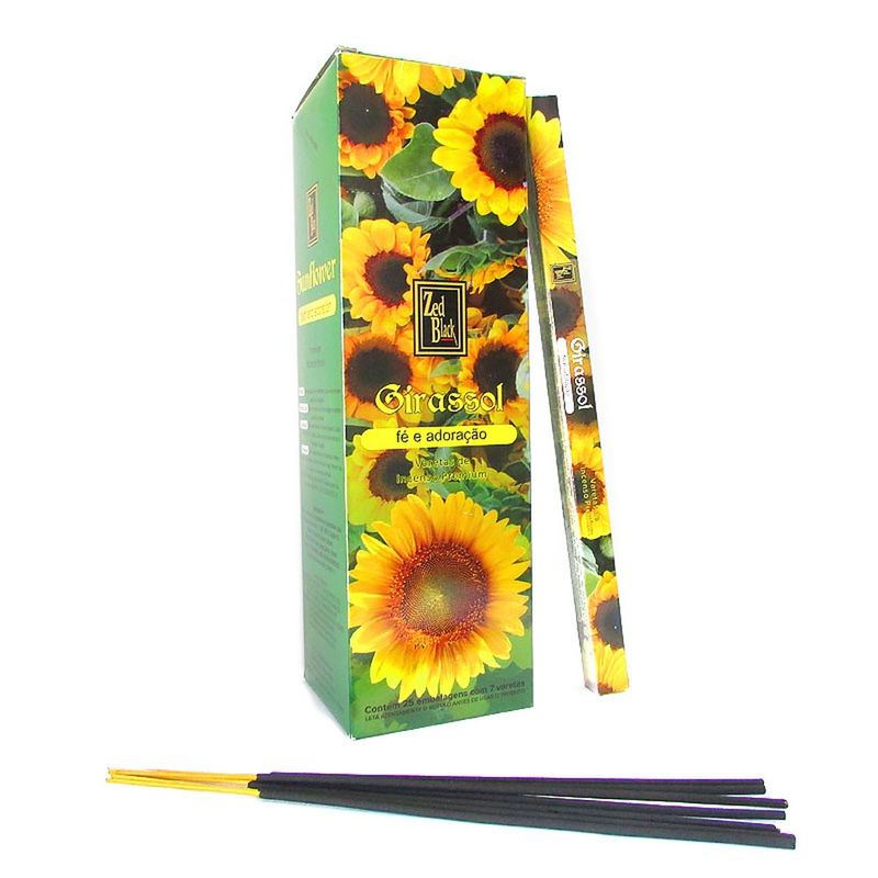 incenso de girassol para fé e adoração zed black caixa com 25 pacotes (mp)