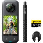 câmera de ação x3 insta360 com bastão e microsd 128gb preto a-bi