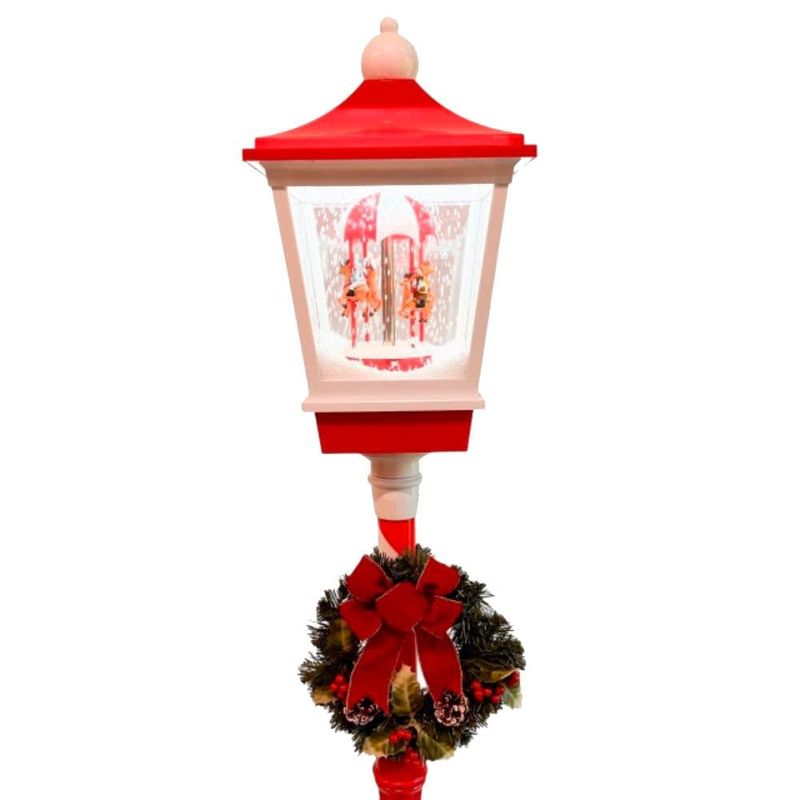 poste natalino florarte iluminado com som e neve 180cm vermelho (mp)