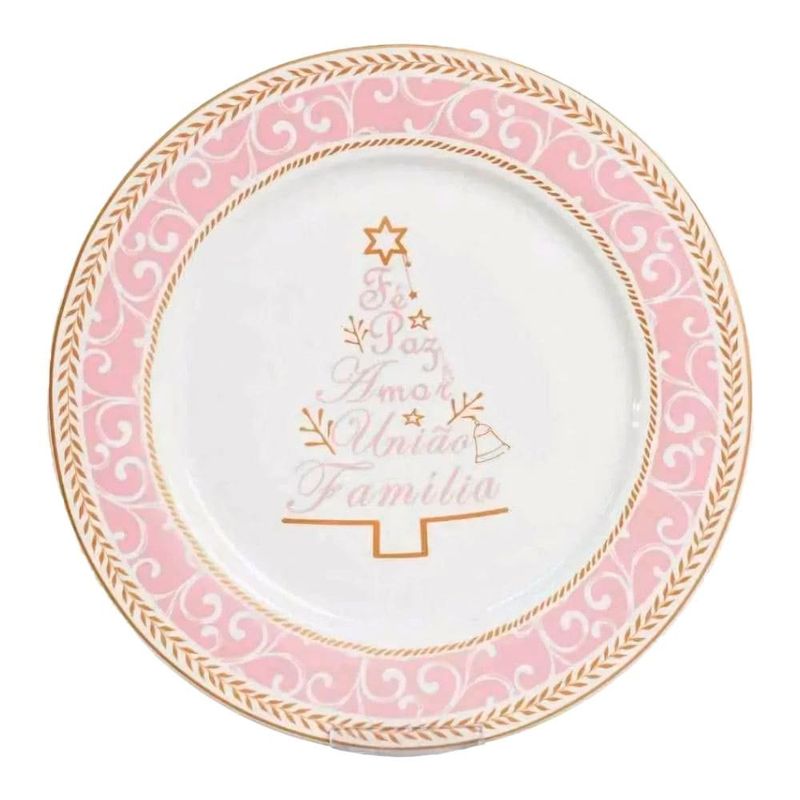 prato de jantar natalino tok desejos 27cm rosa (mp)