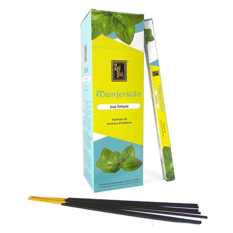 incenso manjericão para boa fortuna zed black caixa com 25 pacotes (mp)