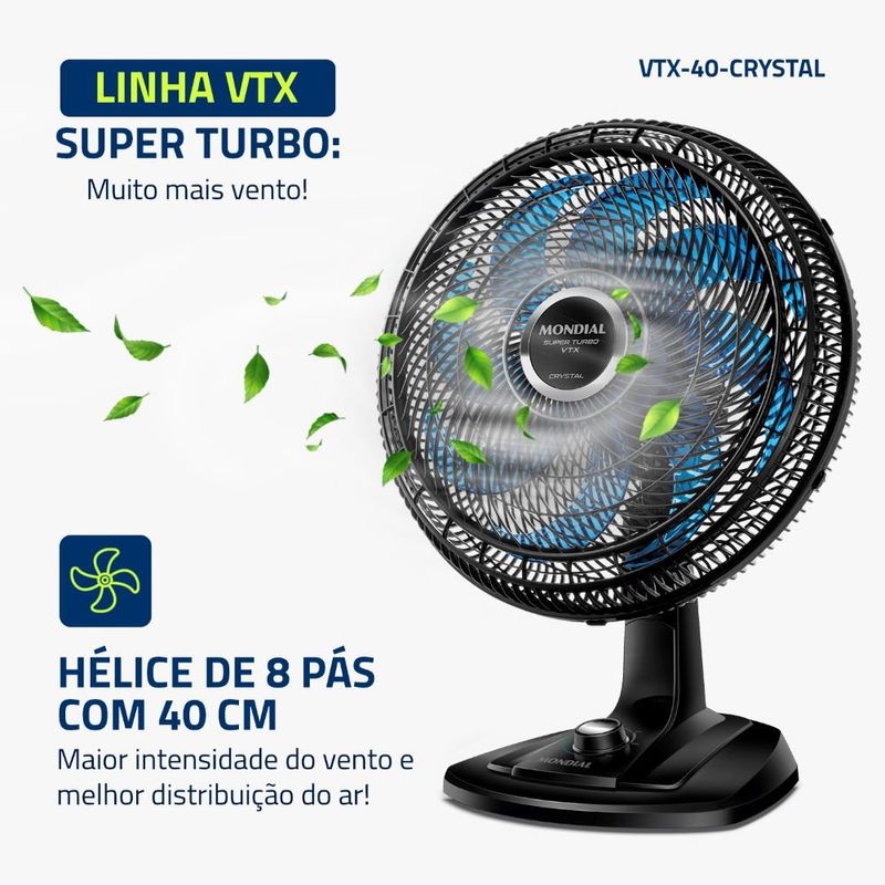 ventilador de mesa mondial super turbo 127v preto e azul vtx-40-crystal (mp)