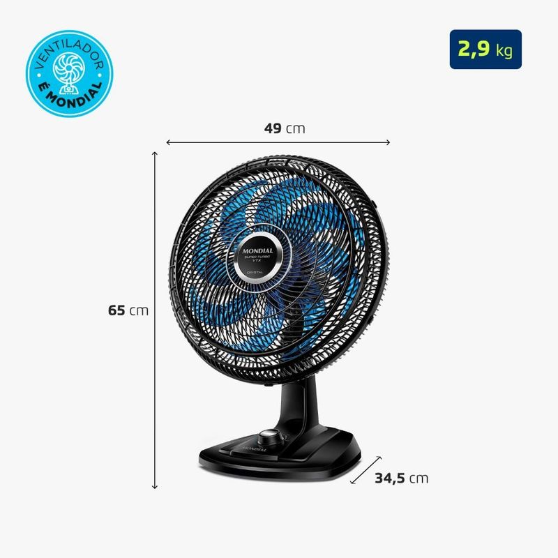 ventilador de mesa mondial super turbo 127v preto e azul vtx-40-crystal (mp)