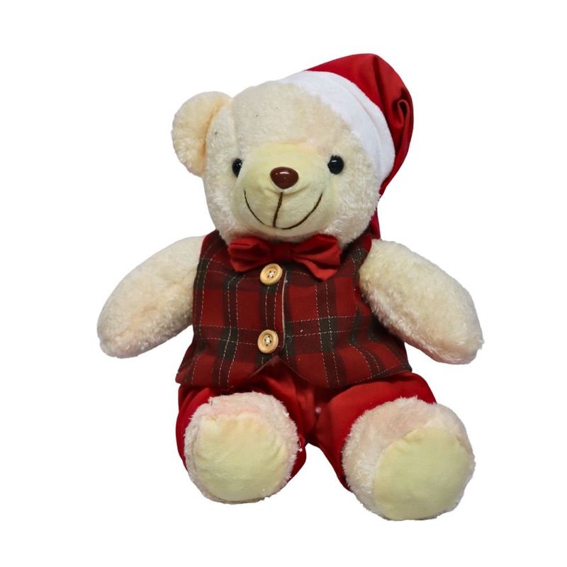 urso natalino sentado tok com gorro 25cm (mp)